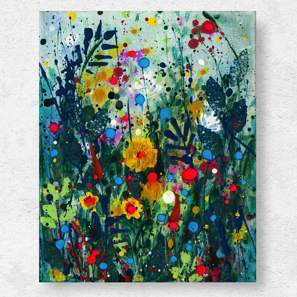 Original Mixed Media Floral painting on Canvas - Meadow Of Happiness 6